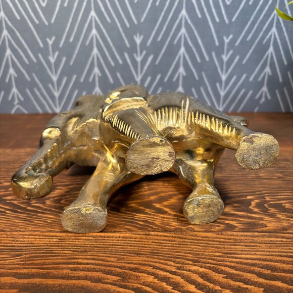 Vintage Brass Elephant Figurine Solid Heavy Sculpture - Picture 9 of 17